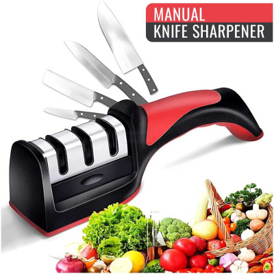 3 Stage Kitchen Knife Sharpener - Stainless Steel Sharpening Slots