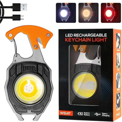 8-in-1 Rechargeable Keychain Light with Screwdriver And Lighter